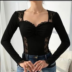 3/$30 Black Lace Long Sleeve Top